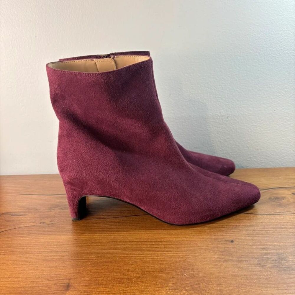 Banana Republic Womens 7 Bright Wine Burgundy Suede Vegan Leather Dress Bootie